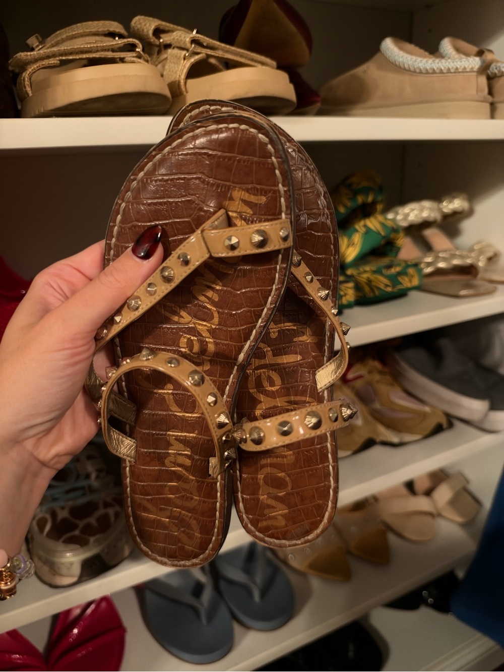 Sam Edelman Brown Leather Studded Thong Sandals